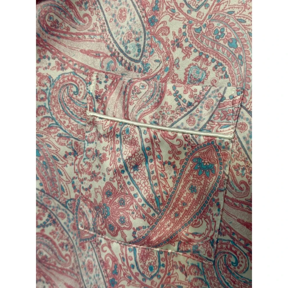 Miss Elaine Pajama Set Pink Blue Paisley Button Front Top Elastic Pants Large